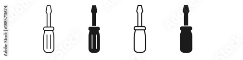 Set of four screwdriver icons, two in outline and two in solid black silhouette
