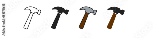 Collection of four different hammer icons in various styles and colors on a white background