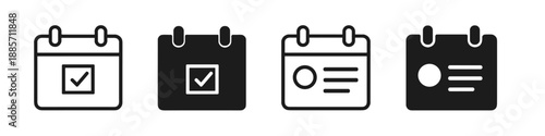 Set of calendar icons with checkmarks and notes for planning and scheduling