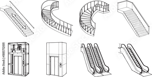 Architectural Line Art: Staircases, Escalators and Elevators