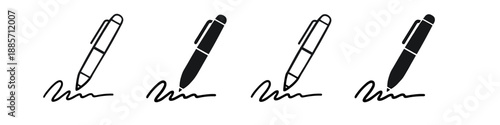 Set of four pen icons with signatures, two outlined and two solid black