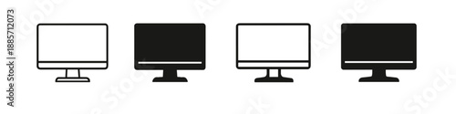 Set of four computer monitor icons in outline and solid fill styles