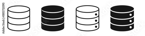 Set of database icons with different styles and fill options for digital use