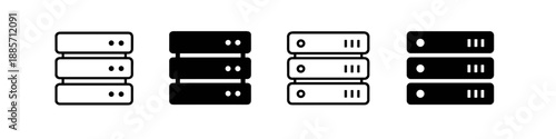 Set of server rack icons in different styles, representing data storage and technology