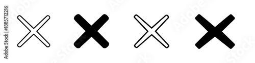 Collection of four cross symbols, two outlined and two solid black, on white