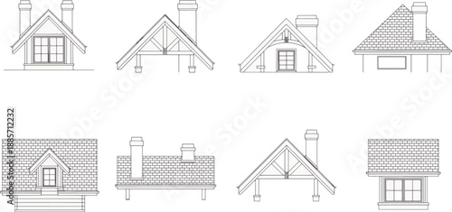 Architectural renderings of various roof designs with different styles, revealing the artistry and structure.  Perfect for architecture enthusiasts, designers.