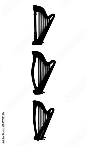 Harp silhouette, collection of harp vectors, black vector of harp