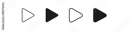 Set of four play buttons, two outlined and two solid black, on a white background