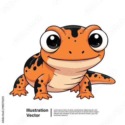 A cartoon frog with large eyes and orange skin standing on its legs in a vector illustration.