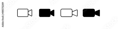 Simple video camera icons in black and white, representing recording and playback functions