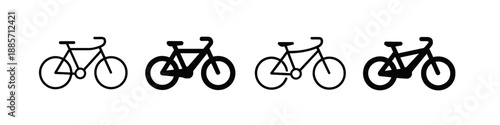 Collection of four bicycle icons in different styles on a white background