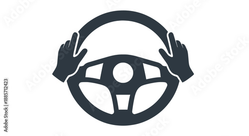 Steering Wheel with Hands in Simple Flat Design on White Background for Automotive Use transparent background