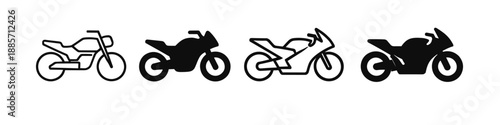 Collection of four motorcycle icons in silhouette and outline styles