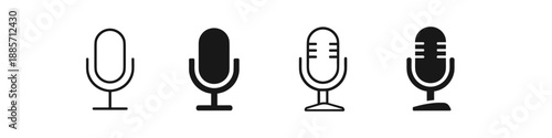 Collection of four microphone icons in different styles and fill variations on white background