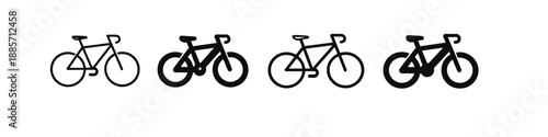 Four different bicycle icons in a row, two outlined and two solid black
