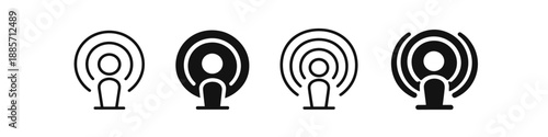Set of podcast icons representing audio broadcasting and live streaming signals