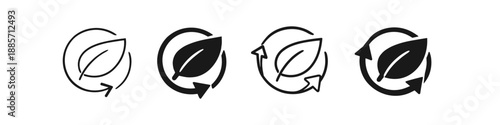 Set of four circular arrows with leaf icons representing eco-friendly and sustainable practices