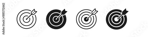 Set of four target icons with arrows hitting the bullseye, representing goals and success