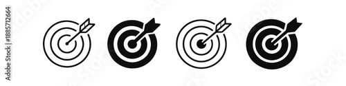 Set of four target icons with arrows hitting the bullseye, representing goals and accuracy