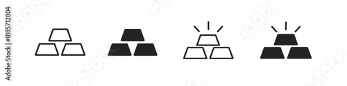 Set of gold bar icons in outline and solid fill with shining effect