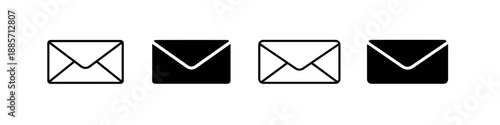 Set of four envelope icons, two outlined and two solid black, representing communication