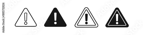 Collection of four different warning signs with exclamation marks on a white background