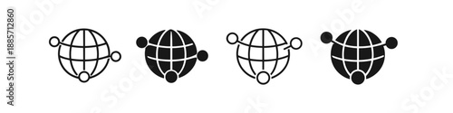 Global network connection icons showing different styles of world globe with nodes