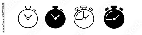 Collection of four stopwatch icons in different styles and fill variations
