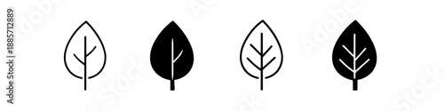 Set of four leaf icons, two outline and two solid black, on a white background