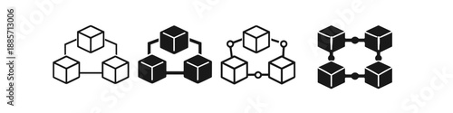 Set of interconnected cube icons representing network nodes and data structures