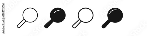 Set of four magnifying glass icons, two outlined and two solid black, on a white background