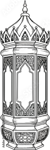 A detailed vector illustration of a traditional Ramadan lantern with an intricate design, presented on a white background. Perfect for Islamic celebrations, cultural events, and educational