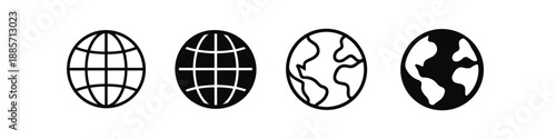 Collection of four different globe icons representing earth and global concepts