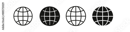 Set of four globe icons representing internet and global connection in different styles