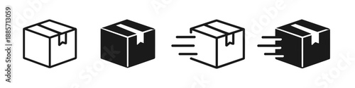 Set of four shipping box icons showing different stages of delivery and speed