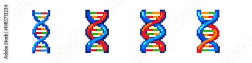 Pixel art DNA helix models in different sizes and color variations