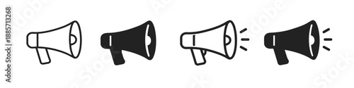 Set of megaphone icons in outline and solid fill styles for announcements and promotions