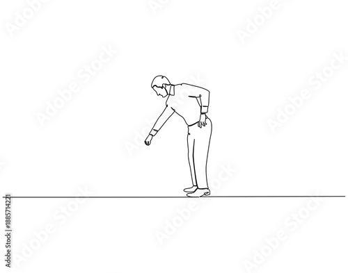 Continuous one line drawing of businessman giving a help hand. One line drawing illustration of man with help hand pose. Business support concept single line. Editable outline