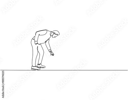 Continuous one line drawing of businessman giving a help hand. One line drawing illustration of man with help hand pose. Business support concept single line. Editable outline