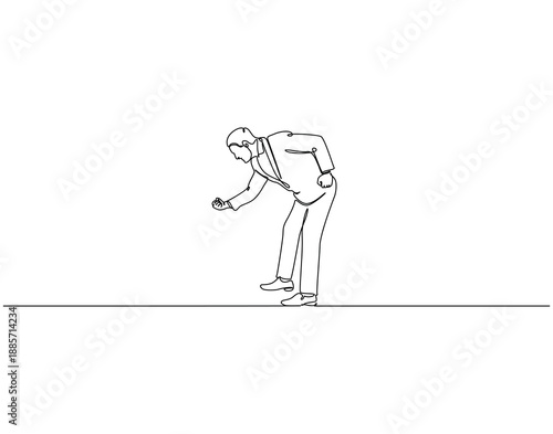 Continuous one line drawing of businessman giving a help hand. One line drawing illustration of man with help hand pose. Business support concept single line. Editable outline