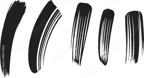 Brush set. Vector black paint brush spots, highlighter lines or felt-tip pen marker. Ink smudge abstract shape stains and smear set with texture