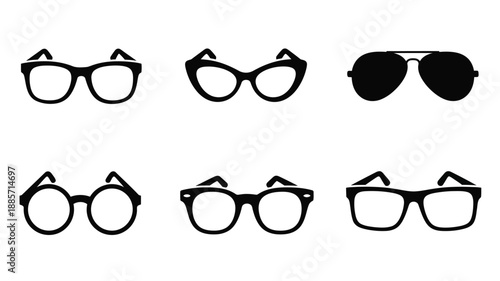 Various styles of sunglasses displayed in a clean minimalist silhouette