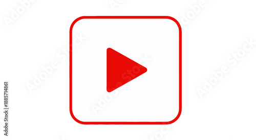 Red play button icon in modern minimalist design with bold red color on white background for user interface