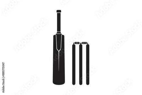 Cricket bat, stumps and bails icon