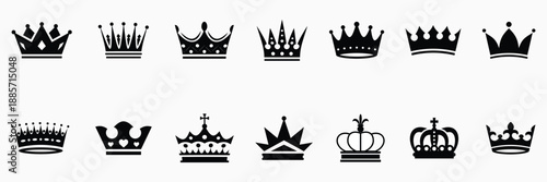 Crown icon set. Royal crown symbol collection.Crown king mega icon set.Crown icons set. Crown symbol collection. Vector illustration