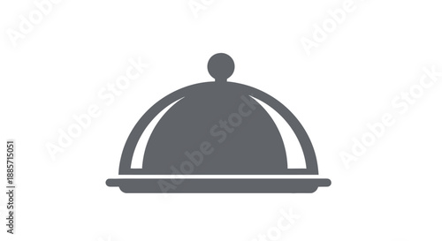 Silver Serving Dome in Simple Flat Design with Gray Color on White Background for Restaurant Menu