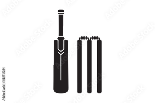 Cricket bat, stumps and bails icon