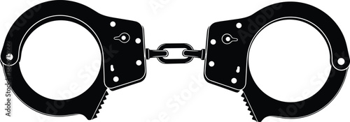 Handcuffs vector illustration, law enforcement restraint equipment icon, police arrest symbol, justice crime security concept, black metal cuffs isolated on white