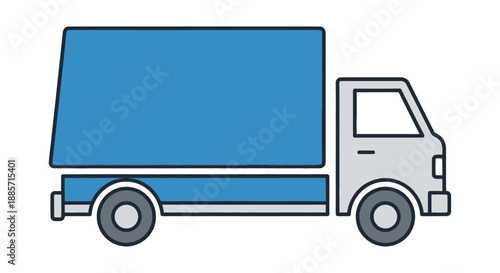 Delivery Truck Illustration in Simple Flat Style with Blue Color on White Background for Logistics