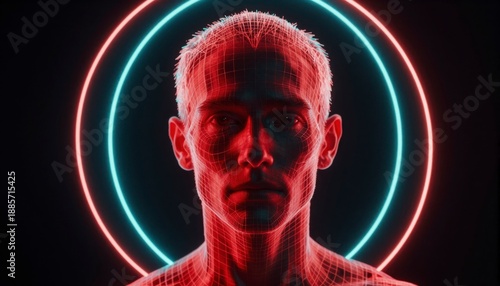 Luminous Wireframe Art with Arcs and Circles on a Dark Background